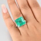 Emeraldine Triplet Quartz & White Zircon Ring in Rhodium Overlay Sterling Silver 18.20 Ct._8061177_2