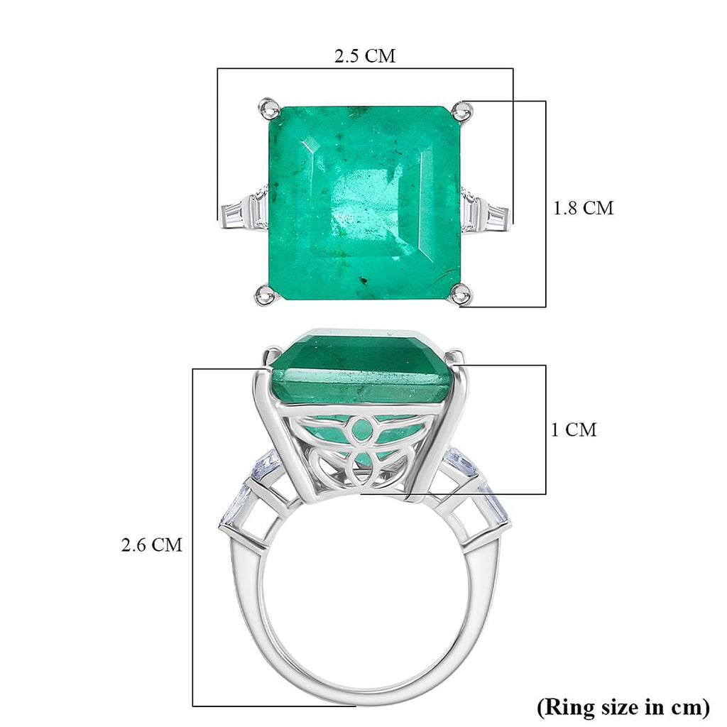 Emeraldine Triplet Quartz & White Zircon Ring in Rhodium Overlay Sterling Silver 18.20 Ct._8061177_5