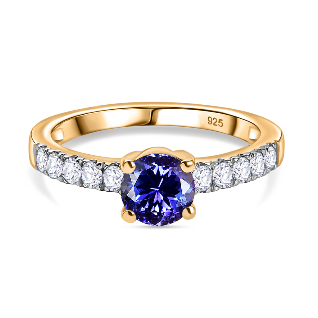 Tanzanite & Moissanite Ring in 18K Vermeil Yellow Gold Plated  Sterling Silver 1.15 Ct._8062243