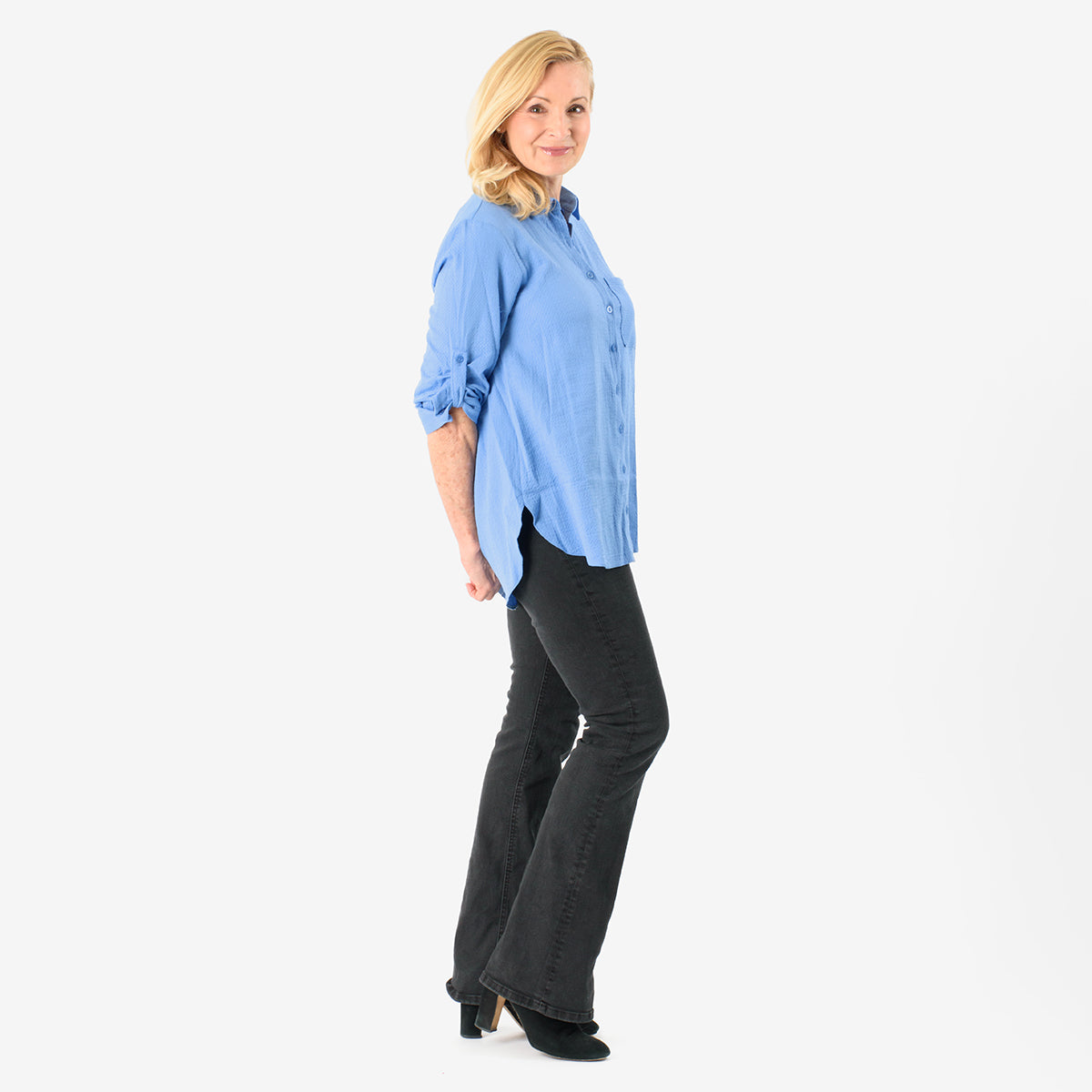 Close Out Deal - 100% Cotton Button Down Classic V-Neck Shirt (Size 18) - Blue 8062695 2