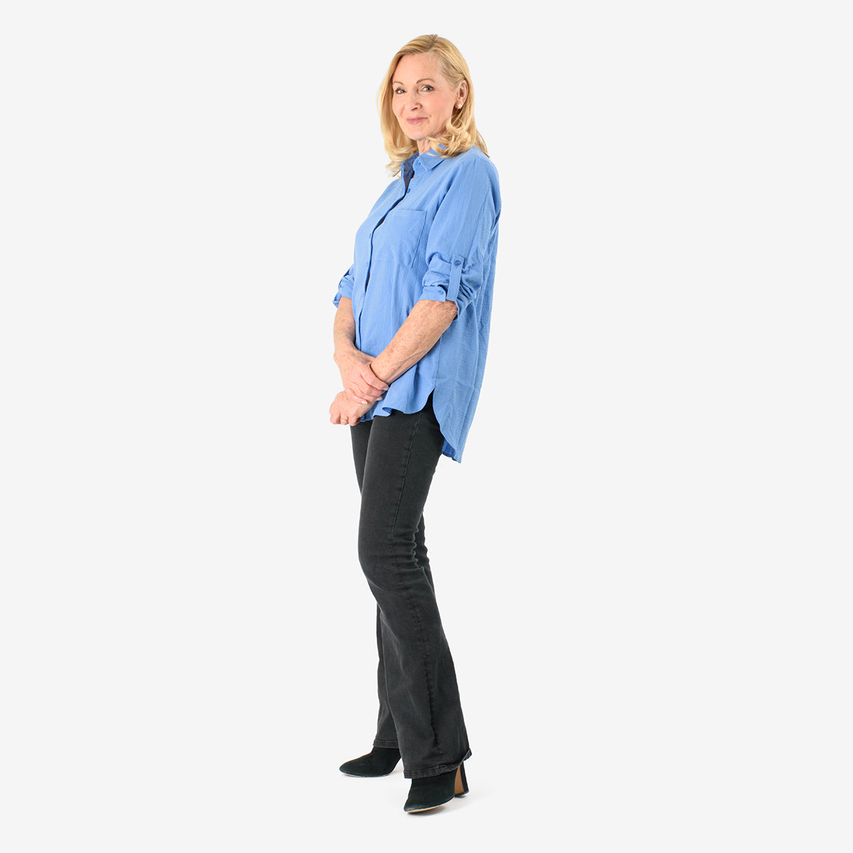 Close Out Deal - 100% Cotton Button Down Classic V-Neck Shirt (Size 18) - Blue 8062695 4