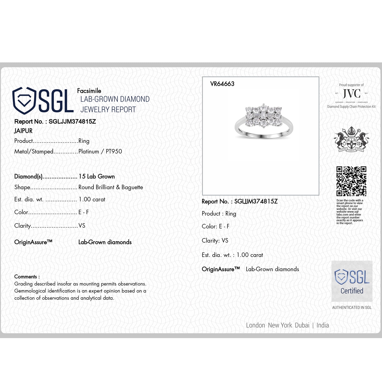 1 Ct (Sz- O) Luxuriant 950 Platinum SGL Certified (VS-EF) Lab Grown Diamond Boat Ring 1.00 Ct, Plati 8062902 7