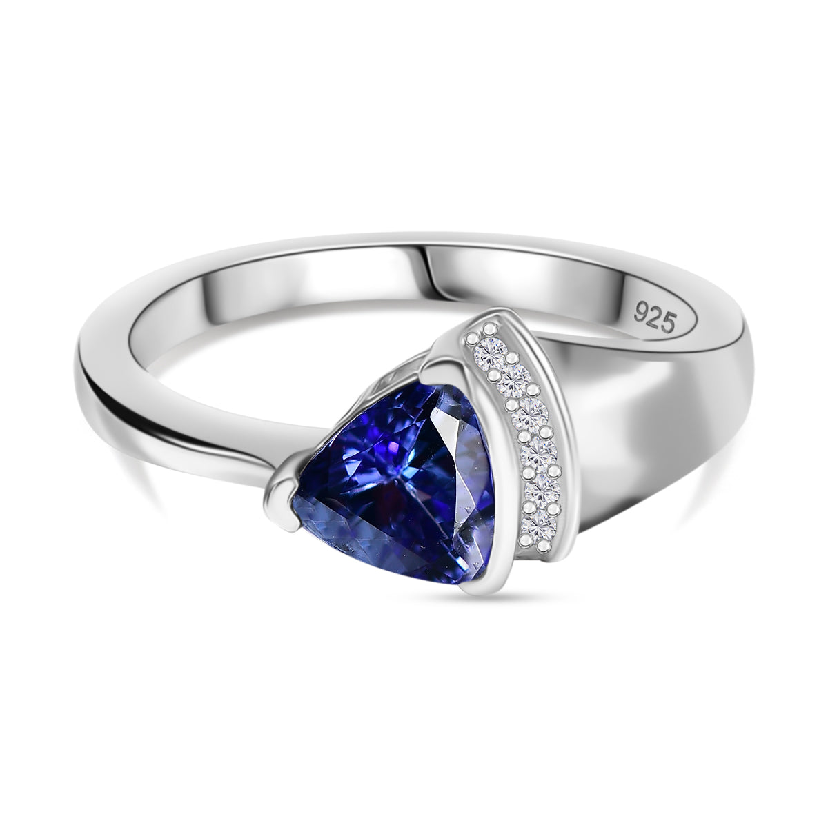 Tanzanite Ring with Moissanite in Rhodium Overlay Sterling Silver V32516558 0