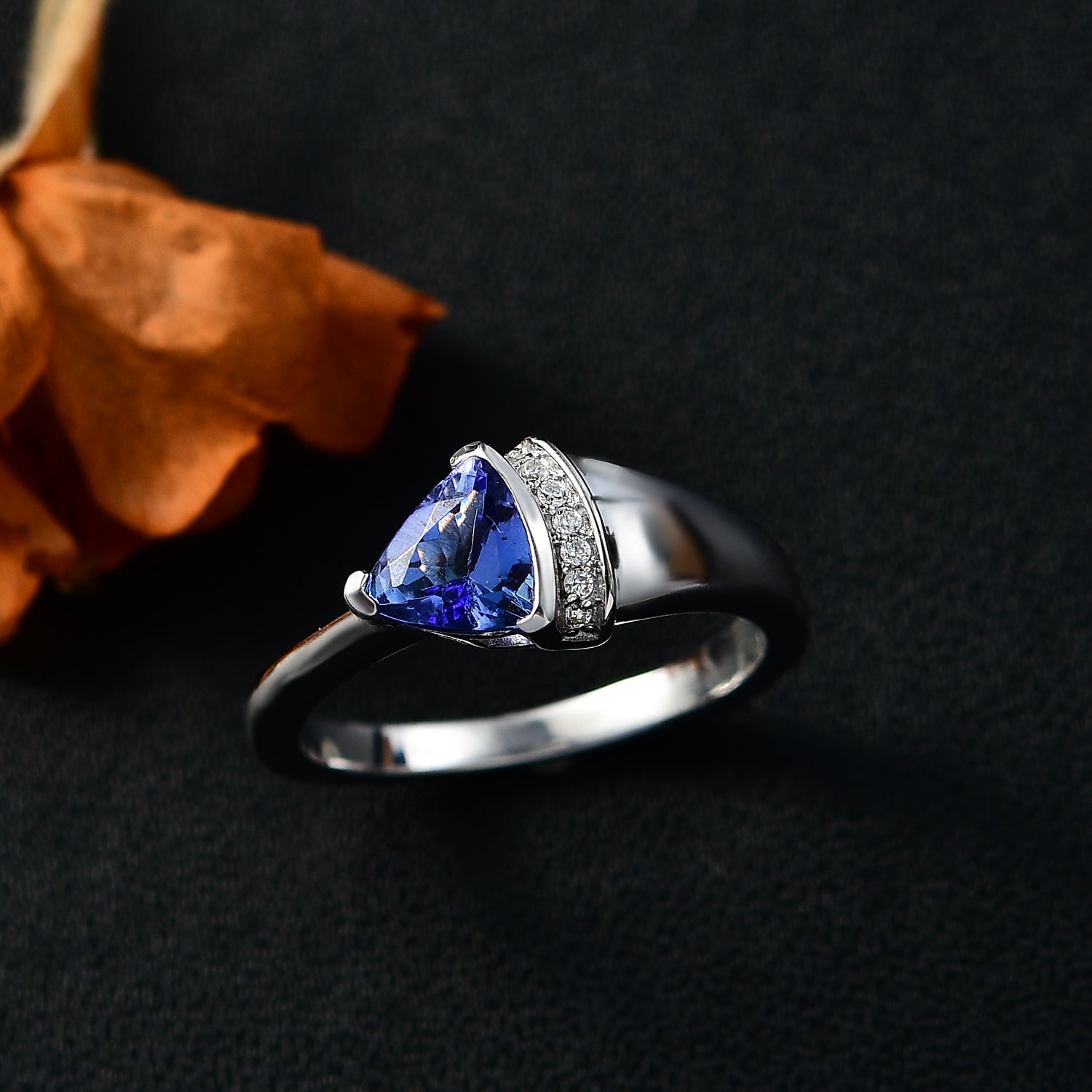 Tanzanite Ring with Moissanite in Rhodium Overlay Sterling Silver V32516558 2