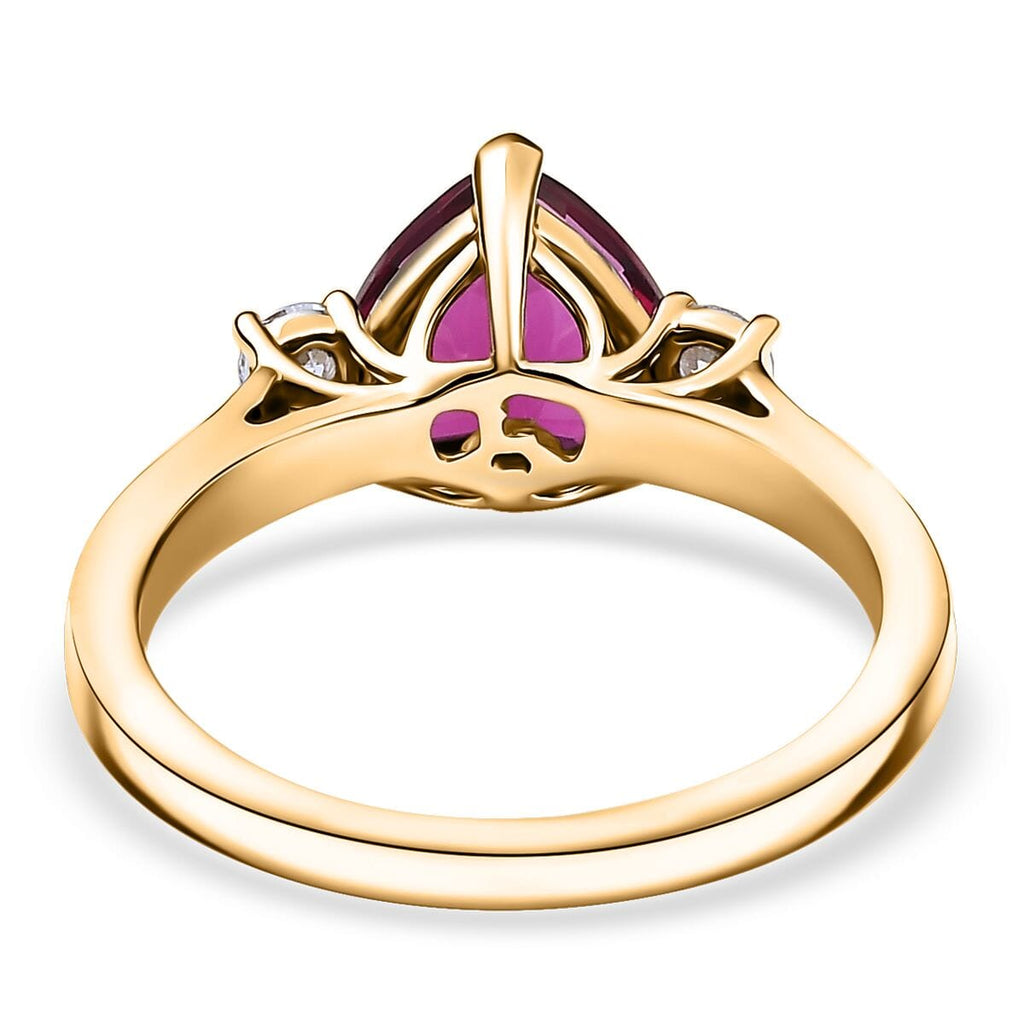 Luxuriant - 10K Yellow Gold AGI Certified AAA Lab Grown Bixbite & Lab Grown Diamond (VS/E-F) Trilogy Ring 2.25 Ct, Gold Wt.3.00 Gms_8063205_4