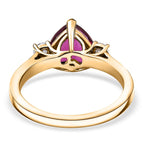 Luxuriant - 10K Yellow Gold AGI Certified AAA Lab Grown Bixbite & Lab Grown Diamond (VS/E-F) Trilogy Ring 2.25 Ct, Gold Wt.3.00 Gms_8063205_4