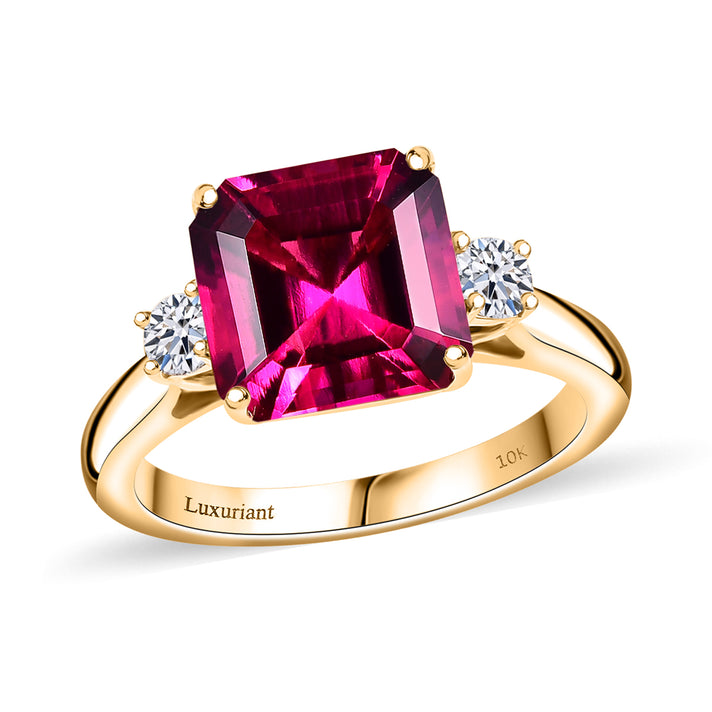 Appraised &amp; Certified LUXURIANT 3 Ct. AAA Lab Grown Bixbite, Lab Grown Diamond Ring in 9K Yellow Gold AGI Certified (VS-EF) 8063207 1