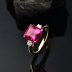 Luxuriant 9K Yellow Gold AGI Certified AAA Lab Grown Bixbite & Lab Grown Diamond (VS/EF) Ring 3.27 Ct._8063207_1