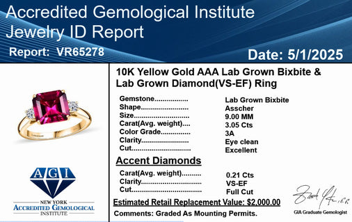 Luxuriant 9K Yellow Gold AGI Certified AAA Lab Grown Bixbite & Lab Grown Diamond (VS/EF) Ring 3.27 Ct._8063207_9