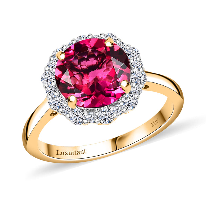 LUXURIANT 3 Ct. AAA Lab Grown Bixbite, Lab Grown Diamond Halo Ring in 10K Yellow Gold (VS-EF) 8063229 1
