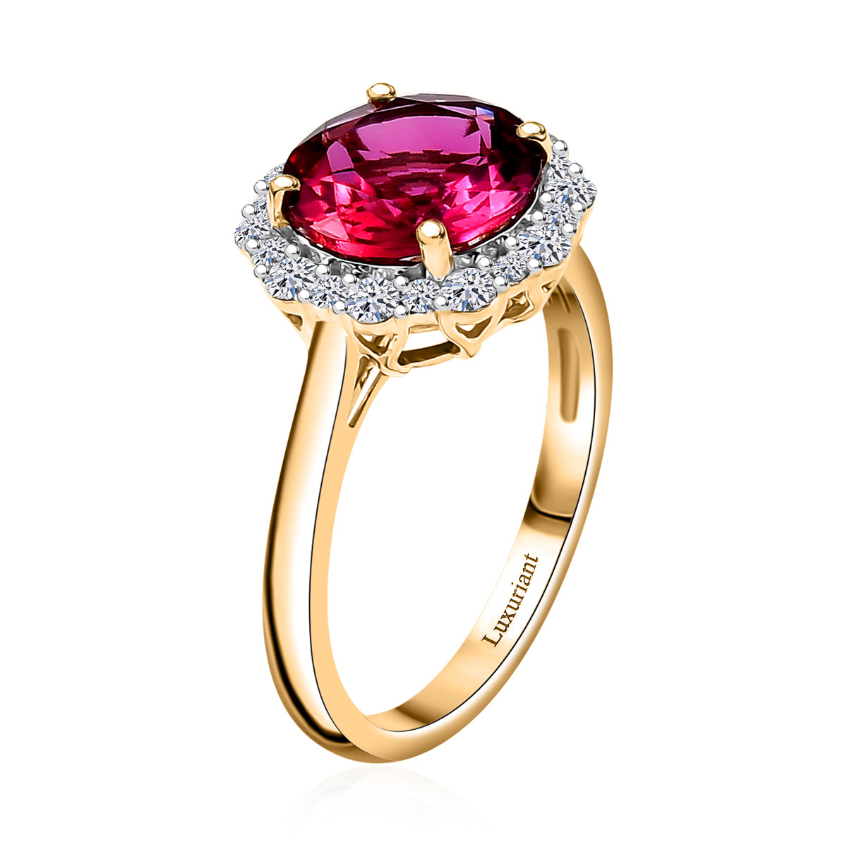 Certified and Appraised LUXURIANT 3 Ct. AAA Lab Grown Bixbite, Lab Grown Diamond Halo Ring in 10K Yellow Gold (VS-EF) 8063229 4