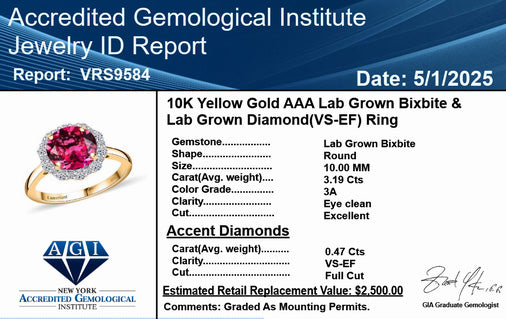 10K Yellow Gold AAA Lab Grown Bixbite, Lab Grown Diamond VS-EF Main Stone With Side Stone Ring, Gold Wt.2.93 Gms  3.665  Ct._8063229_9