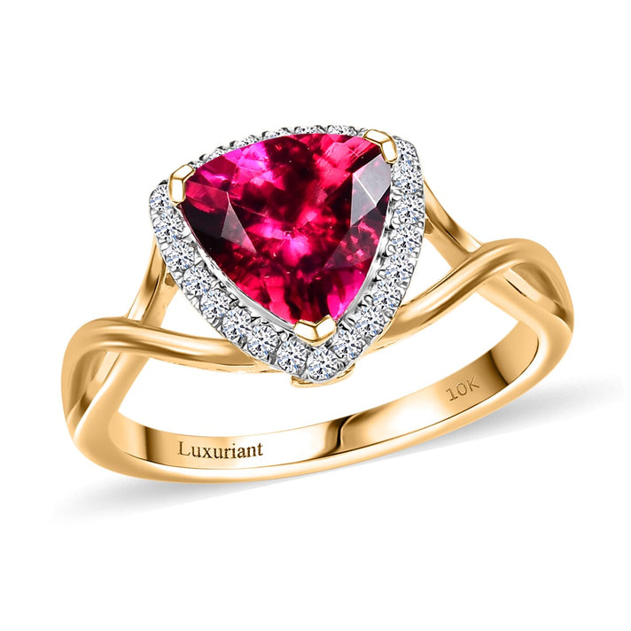 Certified &amp; Appraised LUXURIANT 10K Yellow Gold AAA Lab Grown Bixbite, Lab Grown Diamond VS-EF Halo Ring, 2.28 Ct. 8063267 1