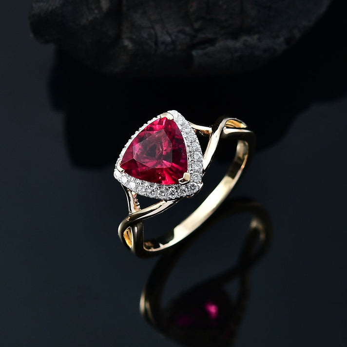 Certified &amp; Appraised LUXURIANT 10K Yellow Gold AAA Lab Grown Bixbite, Lab Grown Diamond VS-EF Halo Ring, 2.28 Ct. 8063267 2