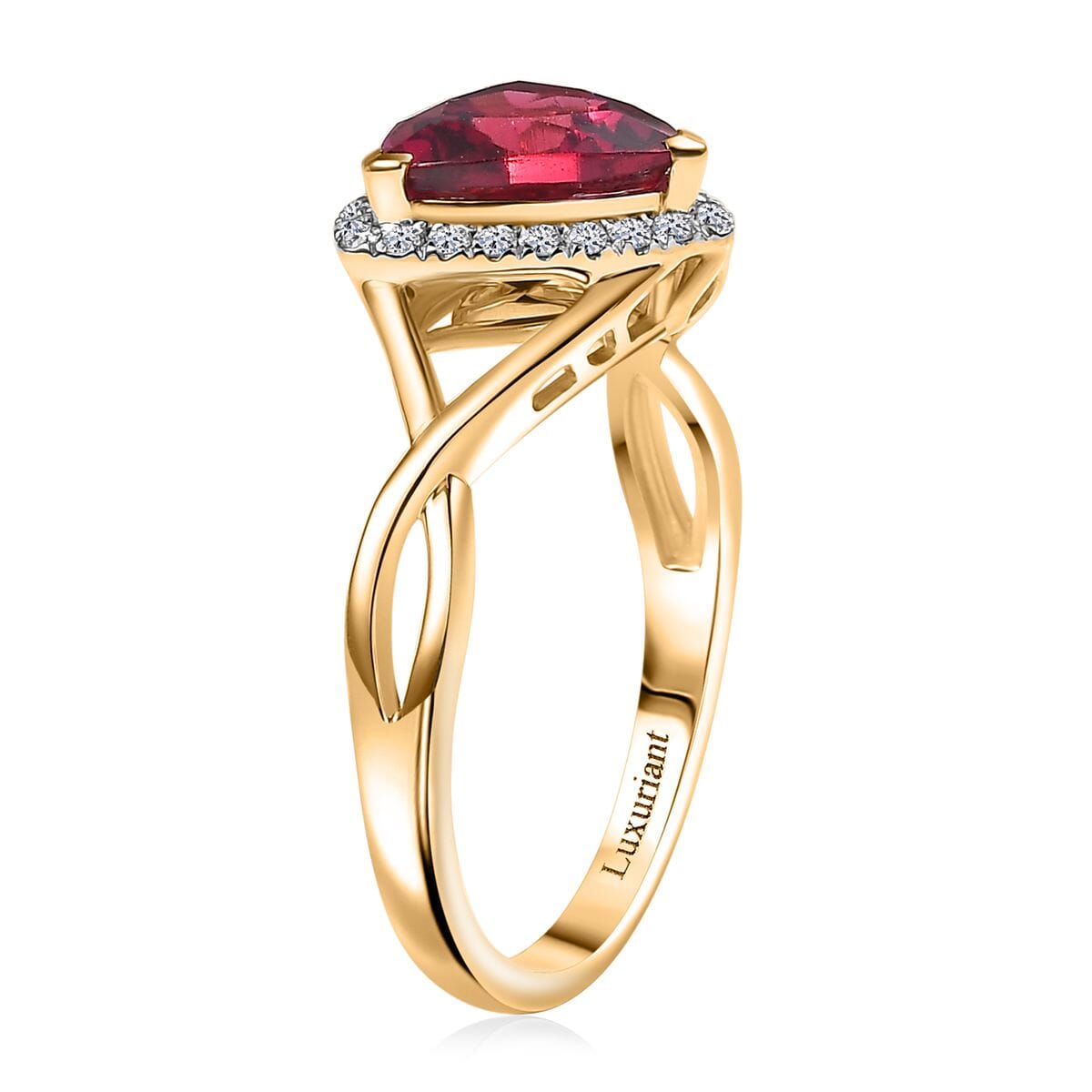 Certified &amp; Appraised LUXURIANT 10K Yellow Gold AAA Lab Grown Bixbite, Lab Grown Diamond VS-EF Halo Ring, 2.28 Ct. 8063267 4
