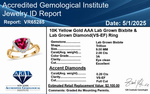 Certified &amp; Appraised LUXURIANT 10K Yellow Gold AAA Lab Grown Bixbite, Lab Grown Diamond VS-EF Halo Ring, 2.28 Ct. 8063267 7