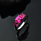 Luxuriant 9K White Gold AGI Certified AAA Lab Grown Bixbite Trilogy Ring 2.60 Ct._8063332_1