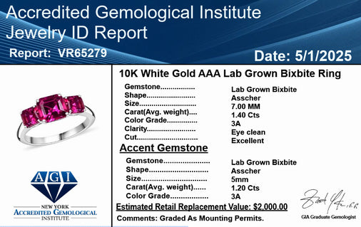 Luxuriant 9K White Gold AGI Certified AAA Lab Grown Bixbite Trilogy Ring 2.60 Ct._8063332_9