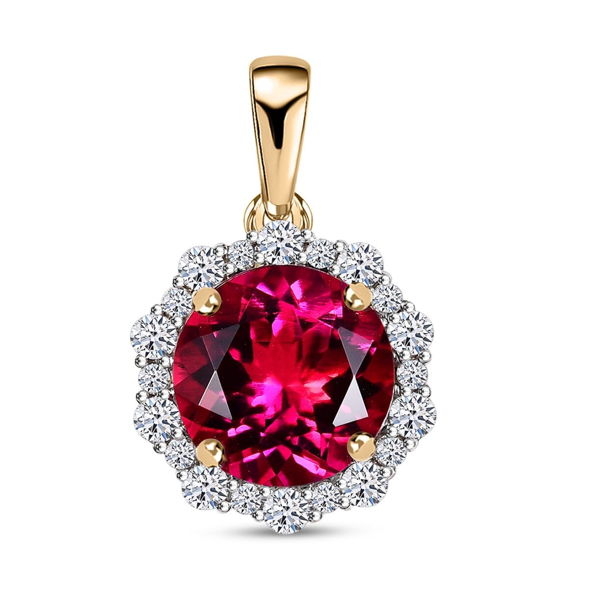 Appraised &amp; Certified LUXURIANT 10K Yellow Gold AAA Lab Grown Bixbite, Lab Grown Diamond VS-EF Solitaire Pendant, 3.51 Ct. 8063340 0