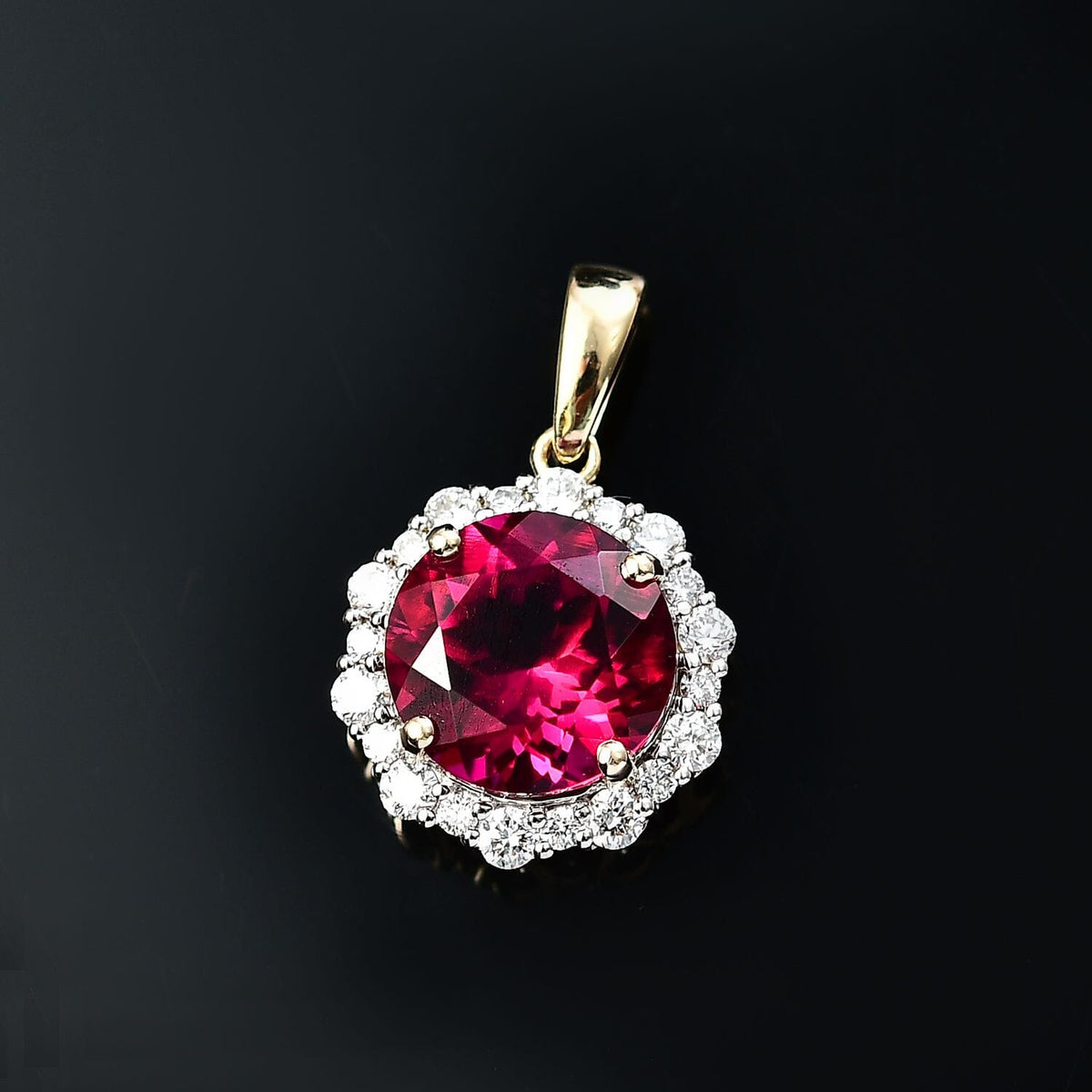 Appraised &amp; Certified LUXURIANT 10K Yellow Gold AAA Lab Grown Bixbite, Lab Grown Diamond VS-EF Solitaire Pendant, 3.51 Ct. 8063340 1
