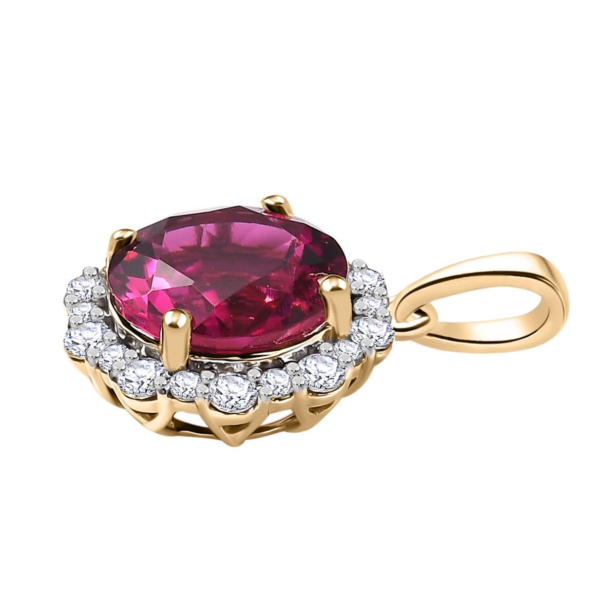 Appraised &amp; Certified LUXURIANT 10K Yellow Gold AAA Lab Grown Bixbite, Lab Grown Diamond VS-EF Solitaire Pendant, 3.51 Ct. 8063340 3