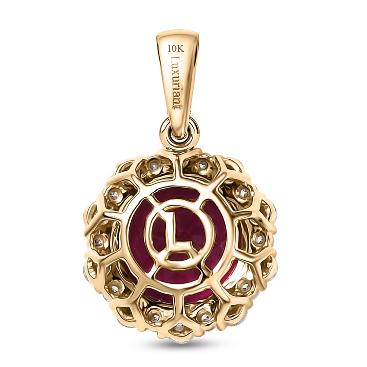 Appraised &amp; Certified LUXURIANT 10K Yellow Gold AAA Lab Grown Bixbite, Lab Grown Diamond VS-EF Solitaire Pendant, 3.51 Ct. 8063340 4