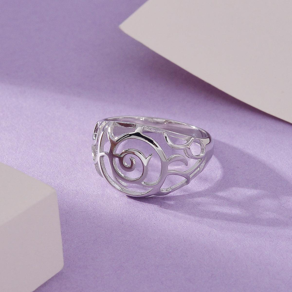 LucyQ - Air Drip Collection Floral Swirl Ring in Rhodium Overlay Sterling Silver 8064238 2