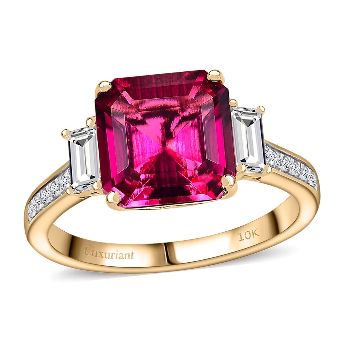 Appraised &amp; Certified LUXURIANT 4 Ct. AAA Lab Grown Bixbite, Lab Grown Diamond Solitaire Ring in 10K Yellow Gold (VS-EF) 8064438 0