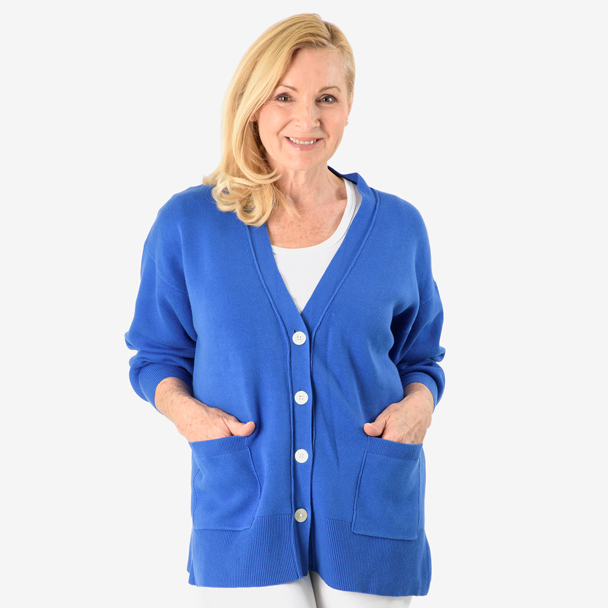 100% Cotton Knitted Solid Cardigan (Size - S-M) - Blue V32562246 0