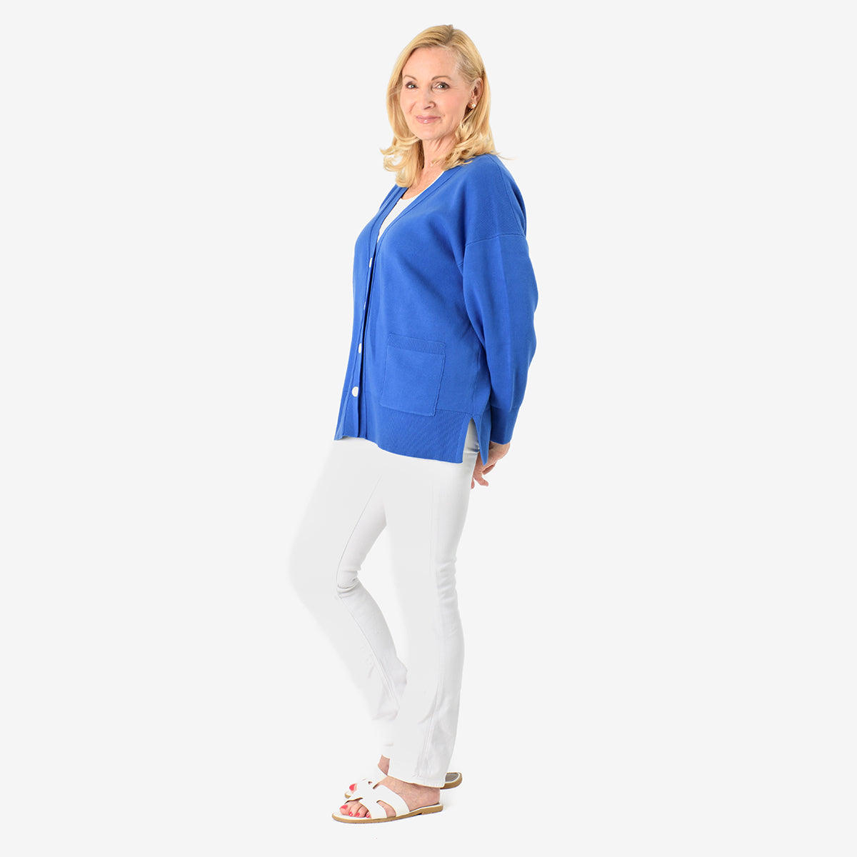 100% Cotton Knitted Solid Cardigan (Size - S-M) - Blue V32562246 3
