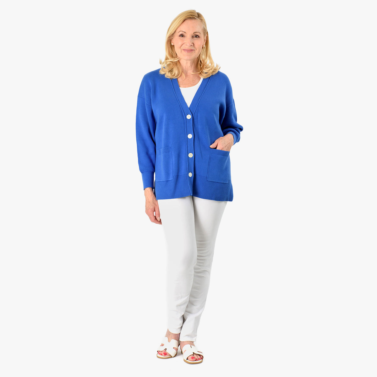 100% Cotton Knitted Solid Cardigan (Size - S-M) - Blue V32562246 4