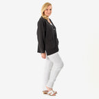 100% Cotton V-Neck Solid Cardigan with Stretch (Size S-M) - Charcoal_8064648_1
