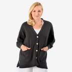 100% Cotton V-Neck Solid Cardigan with Stretch (Size - L-XL) - Charcoal_8064649