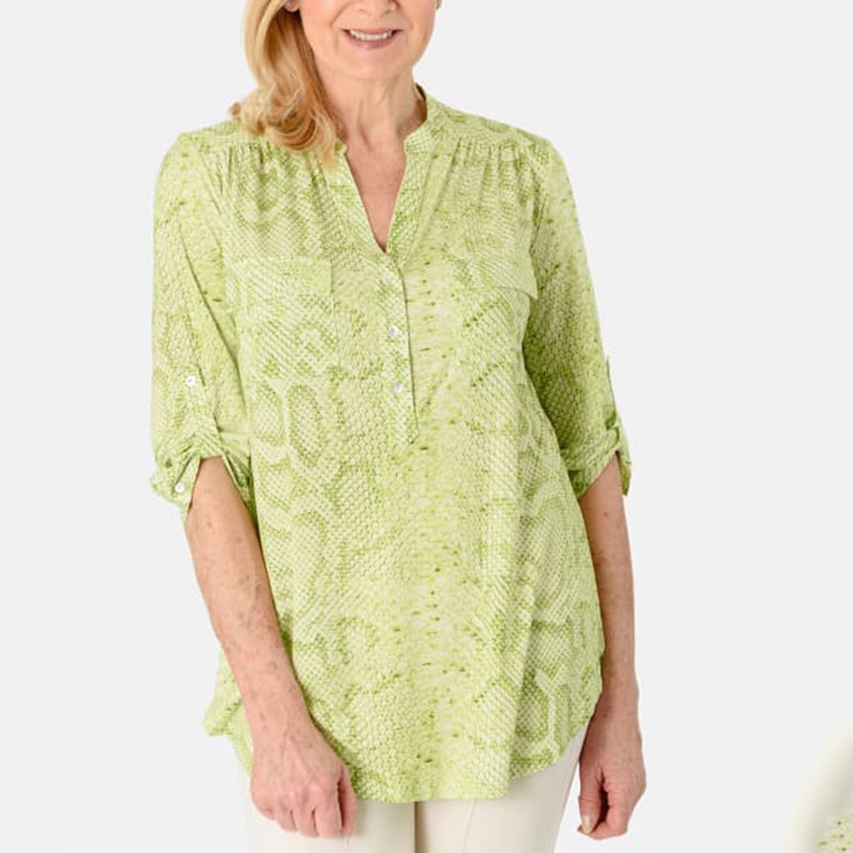 Snake Print Ladies V-Neck Jersey Half Button-Up Shirt V32622873 0