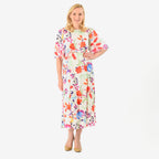 Close Out - Maria Kaneva - Boat Neck Abstract Floral Print Midi Dress (Size 10) - MultiColor_8064755