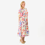 Close Out - Maria Kaneva - Boat Neck Abstract Floral Print Midi Dress (Size 14) - MultiColor_8064756_1