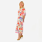 Close Out - Maria Kaneva - Boat Neck Abstract Floral Print Midi Dress (Size 14) - MultiColor_8064756_3