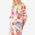 Close Out - Maria Kaneva - Boat Neck Abstract Floral Print Midi Dress (Size 14) - MultiColor_8064756_4