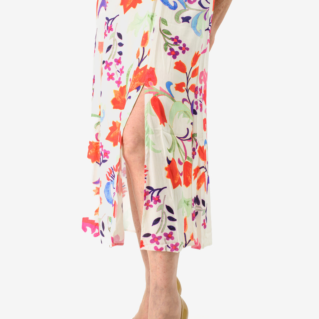 Close Out - Maria Kaneva - Boat Neck Abstract Floral Print Midi Dress (Size 14) - MultiColor_8064756_5