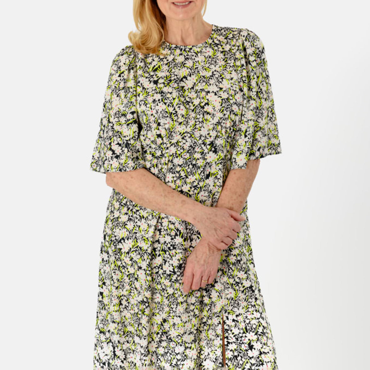 Casual Ditsy Floral Boat Neck Midi Dress (Size 10) 8064763 0