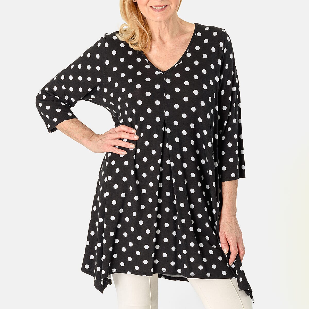 Polka Dot Print V-Neck Jersey Tunic Top V32515829 0