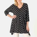 Polka Dot Print V-Neck Jesey Tunic Top (Size - 12) - Black_8064826