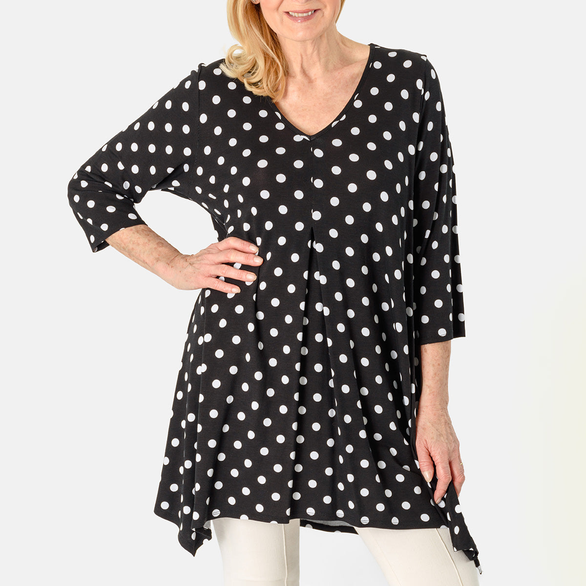 Polka Dot Print V-Neck Jersey Tunic Top V32582847 0