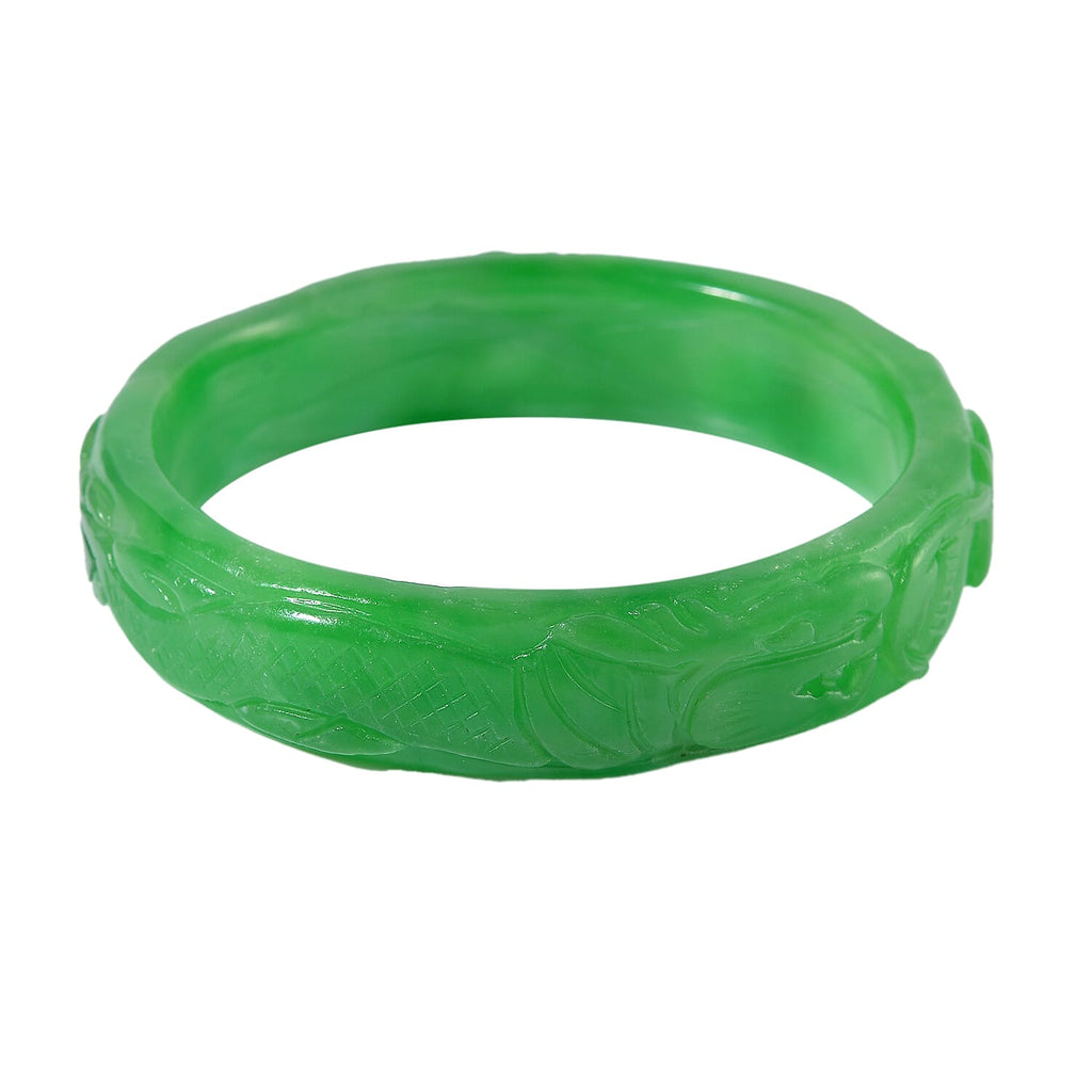 Extremely Rare- Green Jadeite Jade Dragon Carved Bangle (Size - 7) 290.00 Ct._8064949_2