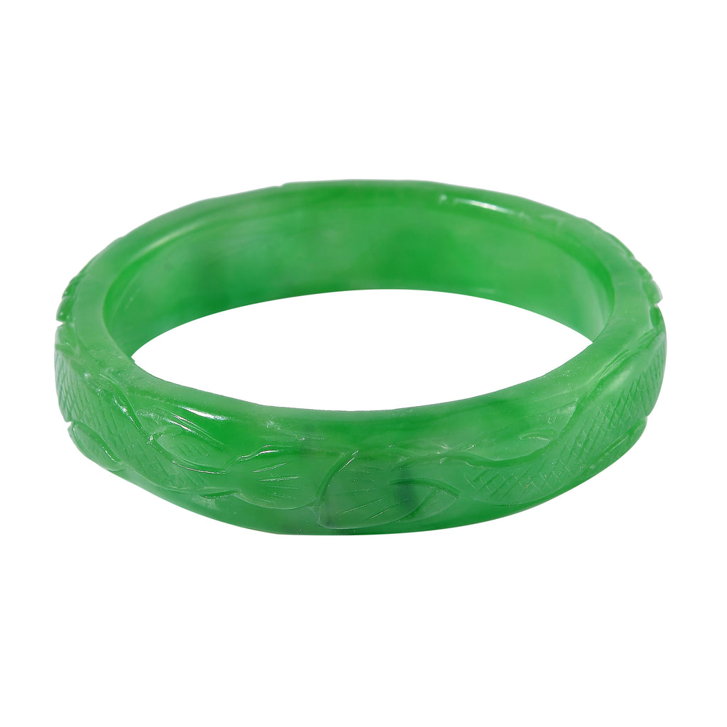 Extremely Rare- Green Jadeite Jade Dragon Carved Bangle (Size - 7) 290.00 Ct._8064949_3