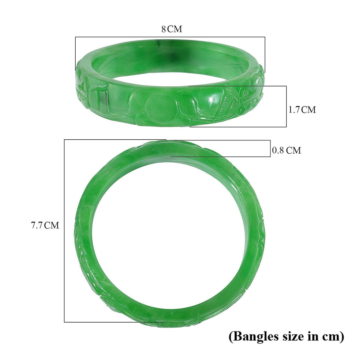 Green Jade Stone Carved Bangle (Size - 7) 290.00 Ct. V32576683 5