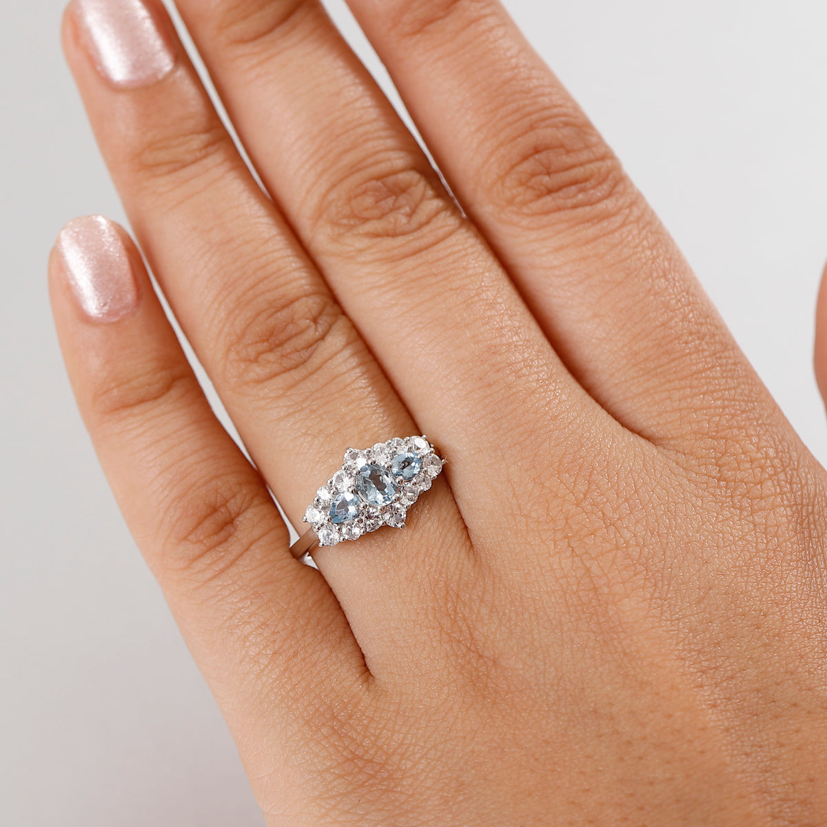 Santamaria Aquamarine &amp; White Zircon Ring in Rhodium Overlay Sterling Silver 1.47 Ct. 8065154 3