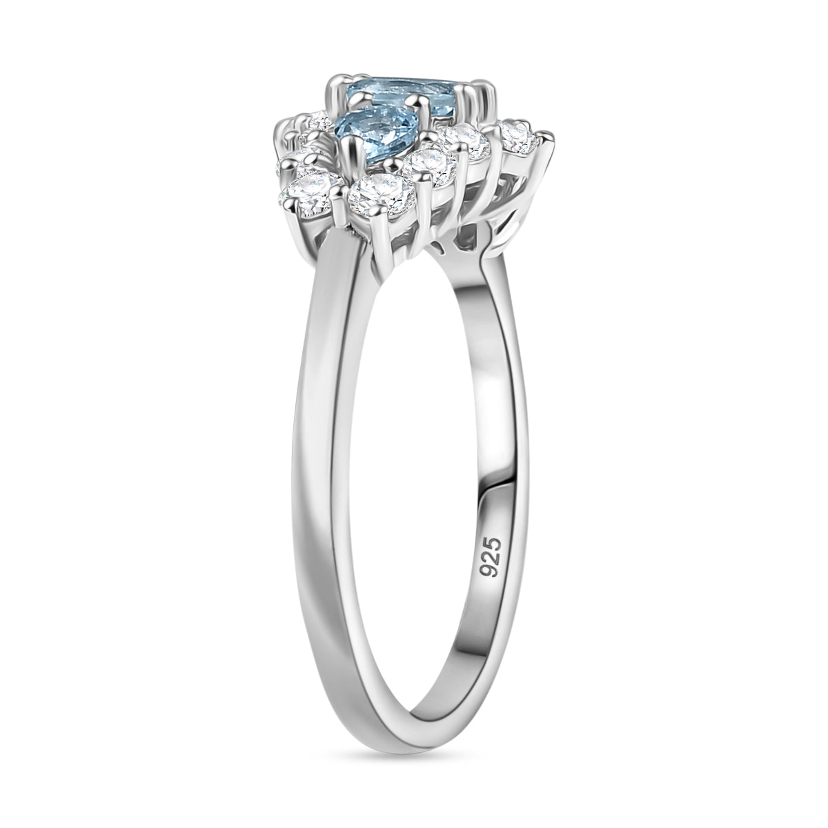 Santamaria Aquamarine &amp; White Zircon Ring in Rhodium Overlay Sterling Silver 1.47 Ct. 8065154 4