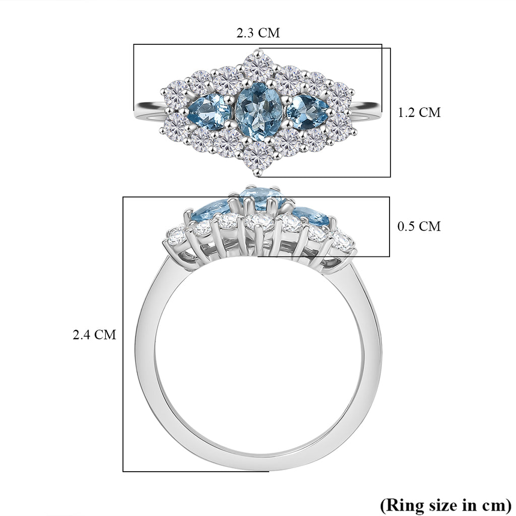 Santamaria Aquamarine & White Zircon Ring in Rhodium Overlay Sterling Silver 1.47 Ct._8065154_5