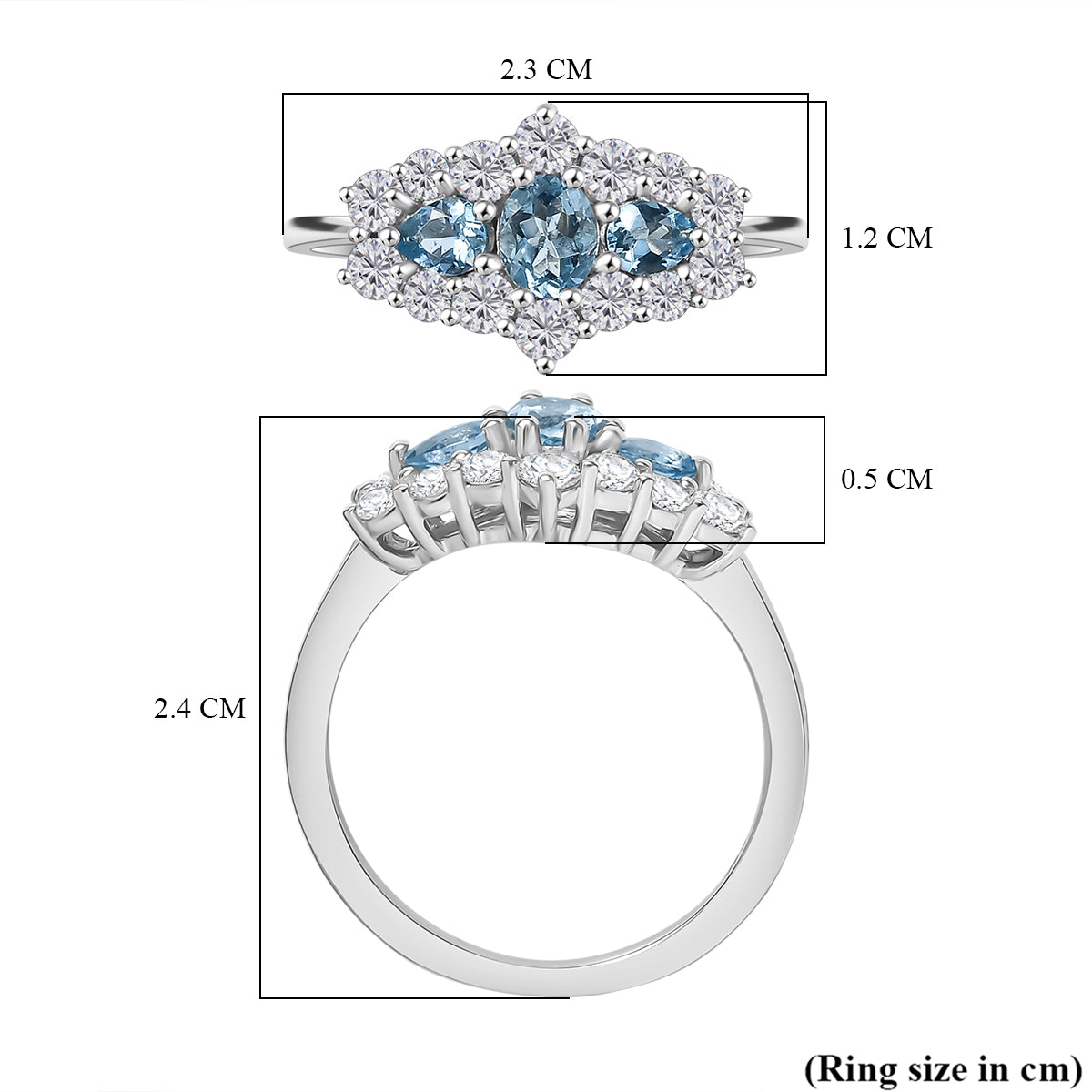 Santamaria Aquamarine &amp; White Zircon Ring in Rhodium Overlay Sterling Silver 1.47 Ct. 8065154 6
